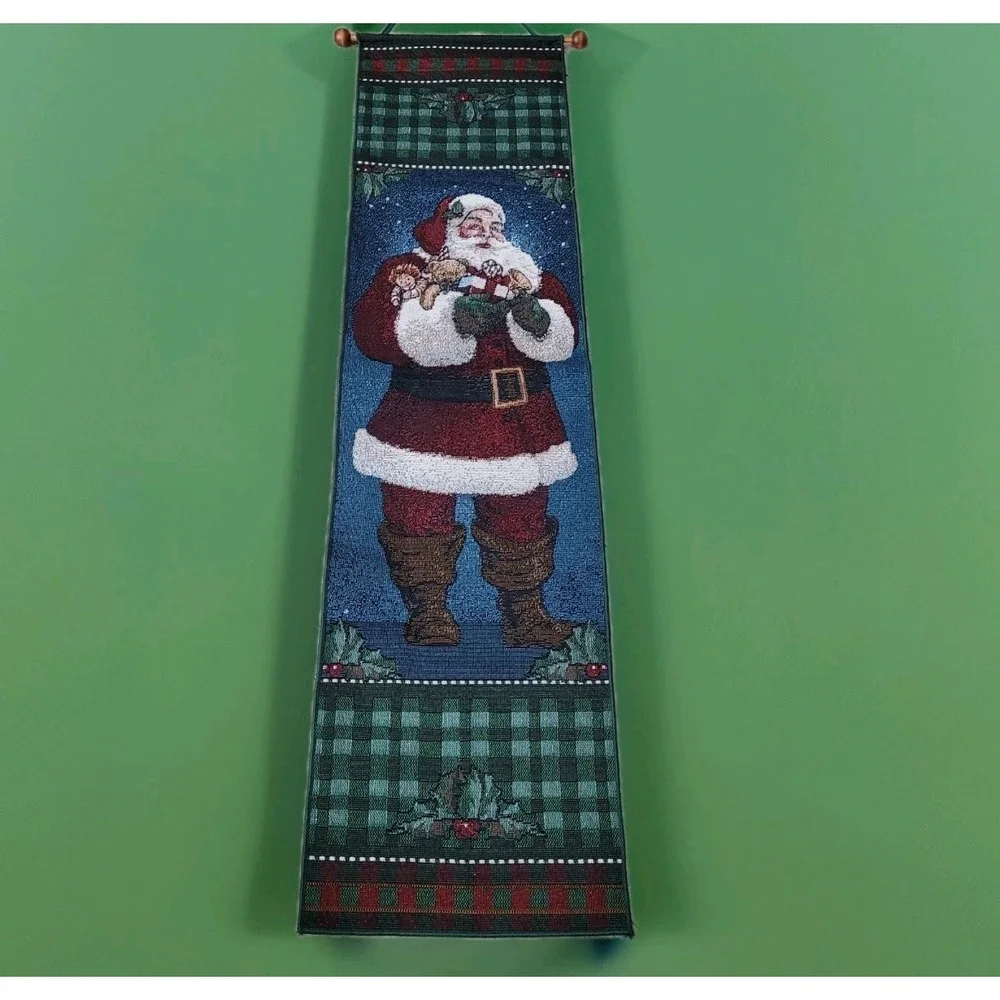 Christmas Wall Hanging Santa Claus Mohawk‎ Home Tapestry Decor Holly Vintage USA